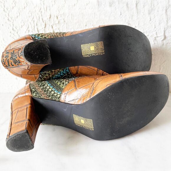 Tracy Porter Fabric & Croc Leather Brocade Boho Pull On Ankle Boots-Women's 10 - Picture 6 of 8